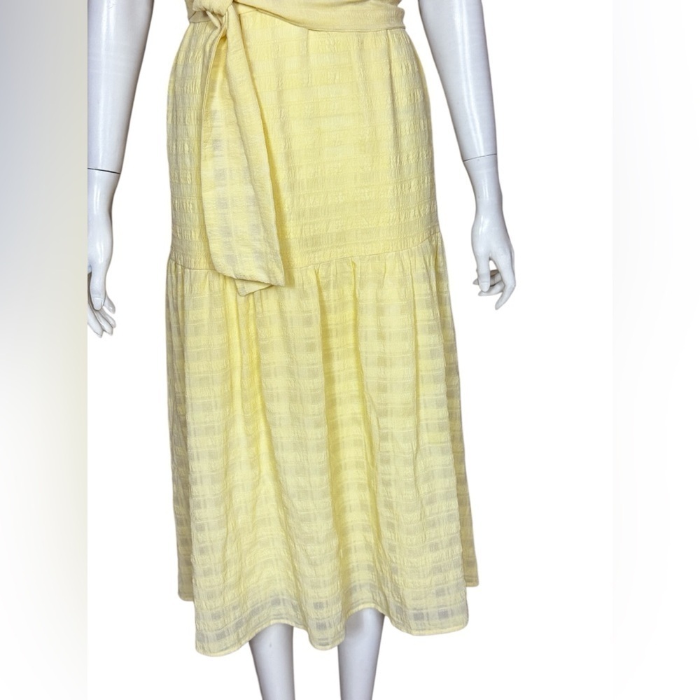Astr Romano Bohemian Yellow Midi Dress with Puff Sleeves Size Large - Picture 8 of 15
